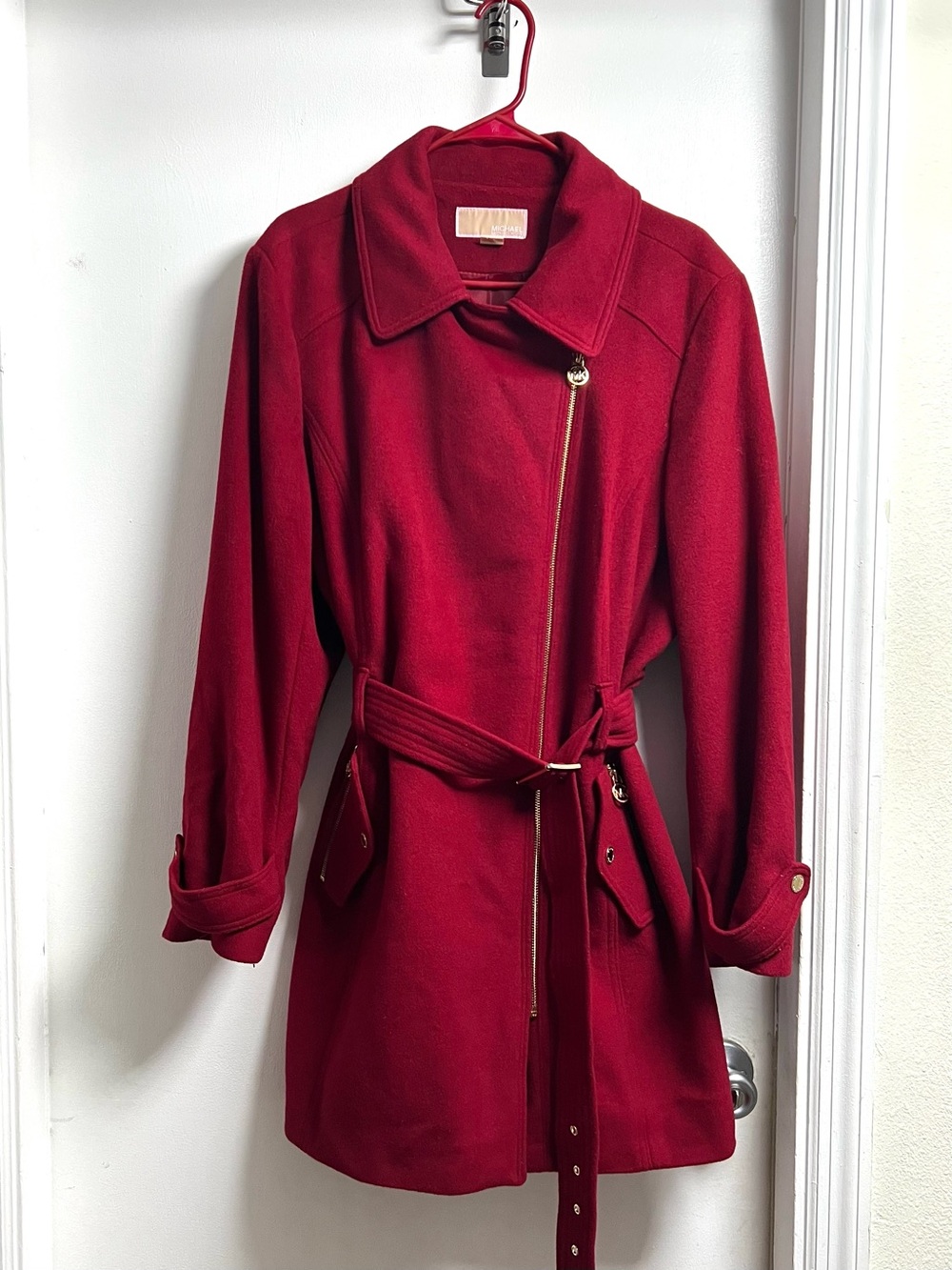 Michael Kors Red Belted Side Zipper Coat